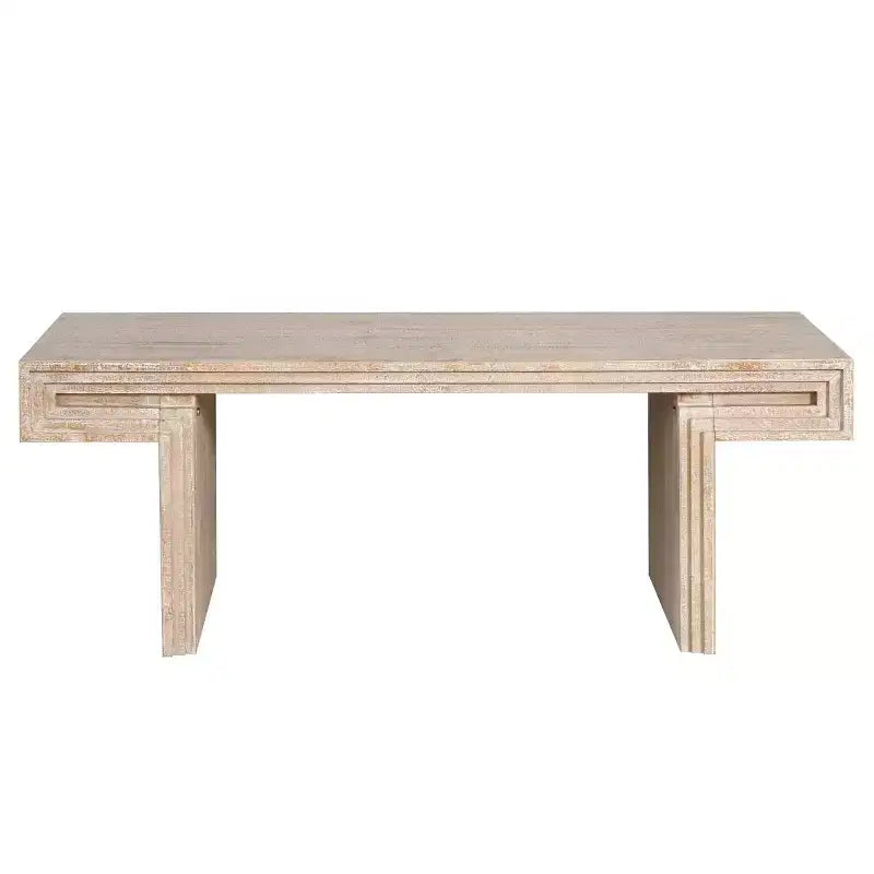 Table basse vintage en bois de 122 cm, table basse rectangulaire avec piètement en tréteaux pour salon - Panipeachy
