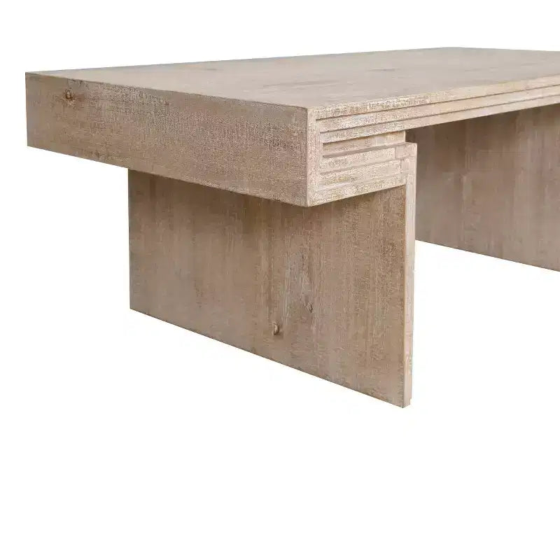 Table basse vintage en bois de 122 cm, table basse rectangulaire avec piètement en tréteaux pour salon - Panipeachy