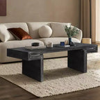 Table basse vintage en bois de 122 cm, table basse rectangulaire avec piètement en tréteaux pour salon - Panipeachy