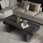 Table basse vintage en bois de 122 cm, table basse rectangulaire avec piètement en tréteaux pour salon - Panipeachy