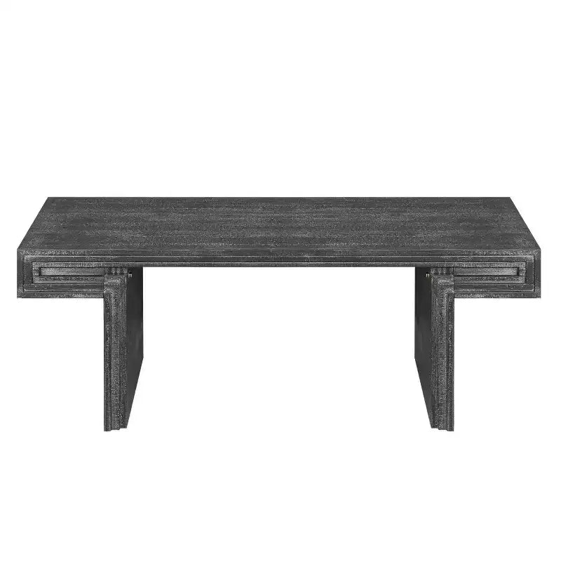 Table basse vintage en bois de 122 cm, table basse rectangulaire avec piètement en tréteaux pour salon - Panipeachy