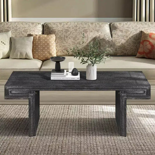 48 Vintage Wood Coffee Table, Rectangular Cocktail Center Table with Trestle Base for Living Room - Panipeachy