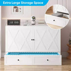 Lit escamotable Mjkone Queen Size avec station de recharge et tiroir de rangement, design peu encombrant, matelas en option