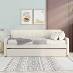 Lit de repos double Bellemave avec matelas gigogne et port de chargement USB, cadre de lit de repos capitonné pour salon, le matelas gigogne peut être plat ou relevé, beige