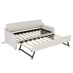 Lit de repos double Bellemave avec matelas gigogne et port de chargement USB, cadre de lit de repos capitonné pour salon, le matelas gigogne peut être plat ou relevé, beige