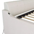 Lit de repos double Bellemave avec matelas gigogne et port de chargement USB, cadre de lit de repos capitonné pour salon, le matelas gigogne peut être plat ou relevé, beige