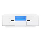 Table basse moderne avec lumières LED, table basse rectangulaire élégante avec espace de rangement, table basse laquée brillante pour salon, noire