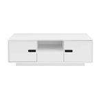 Table basse moderne avec lumières LED, table basse rectangulaire élégante avec espace de rangement, table basse laquée brillante pour salon, noire