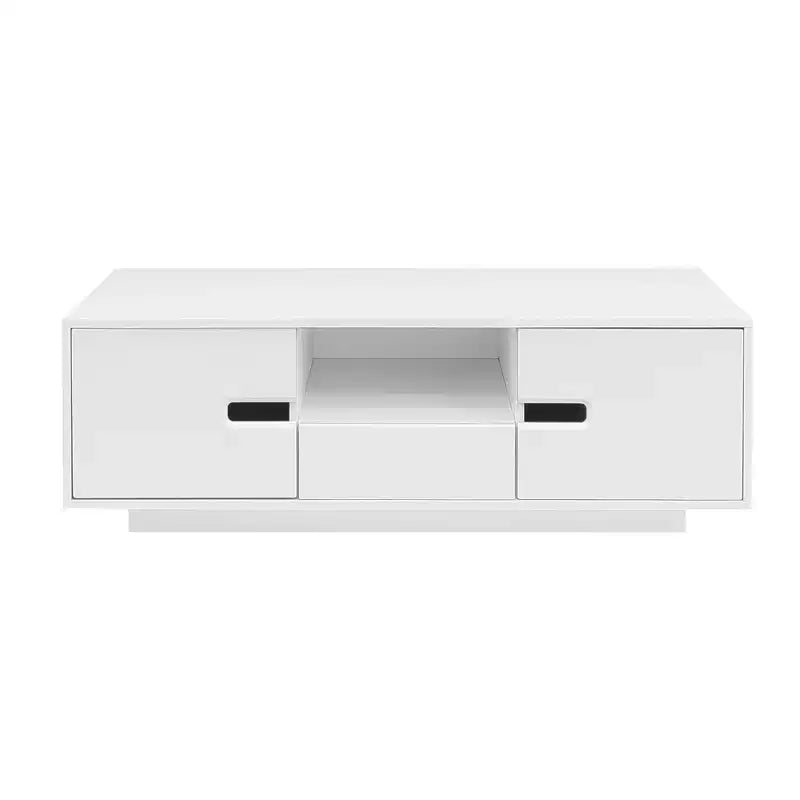 Table basse moderne avec lumières LED, table basse rectangulaire élégante avec espace de rangement, table basse laquée brillante pour salon, noire