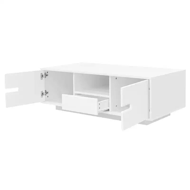 Table basse moderne avec lumières LED, table basse rectangulaire élégante avec espace de rangement, table basse laquée brillante pour salon, noire