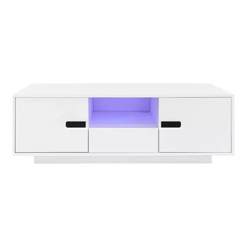 Table basse moderne avec lumières LED, table basse rectangulaire élégante avec espace de rangement, table basse laquée brillante pour salon, noire