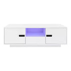 Table basse moderne avec lumières LED, table basse rectangulaire élégante avec espace de rangement, table basse laquée brillante pour salon, noire