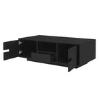 Table basse moderne avec lumières LED, table basse rectangulaire élégante avec espace de rangement, table basse laquée brillante pour salon, noire