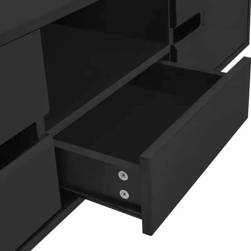 Table basse moderne avec lumières LED, table basse rectangulaire élégante avec espace de rangement, table basse laquée brillante pour salon, noire
