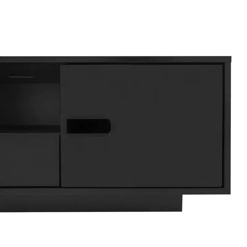 Table basse moderne avec lumières LED, table basse rectangulaire élégante avec espace de rangement, table basse laquée brillante pour salon, noire