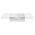 Table basse extensible moderne avec rangement, table centrale rectangulaire réglable avec espace caché pour salon