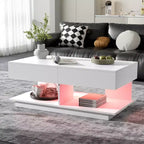 Table basse extensible moderne avec rangement, table centrale rectangulaire réglable avec espace caché pour salon