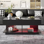 Table basse extensible moderne avec rangement, table centrale rectangulaire réglable avec espace caché pour salon