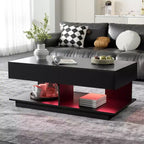 Table basse extensible moderne avec rangement, table centrale rectangulaire réglable avec espace caché pour salon