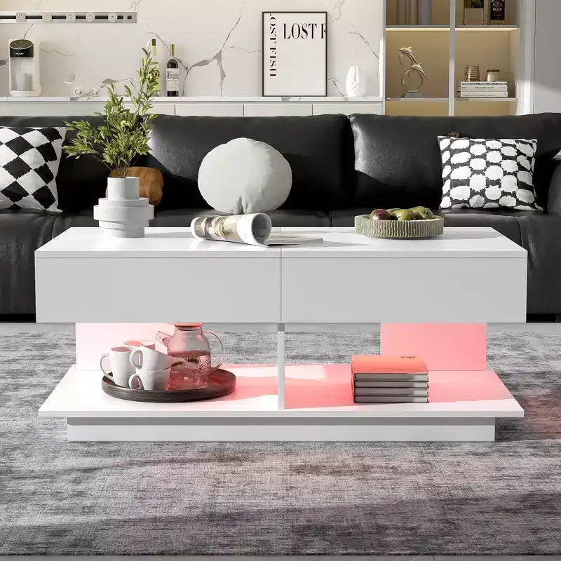 Modern Extendable Coffee Table with Storage, Adjustable Rectangle Center Table with Hidden Space for Living Room
