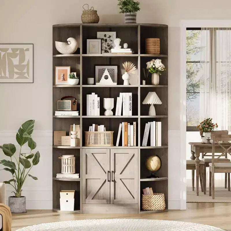 Bibliothèque de 190,5 cm de hauteur, étagère en bois à 6 niveaux de 119,4 cm de large, étagère de présentation de style ferme, meuble de rangement avec portes et étagères ouvertes pour salon et chambre