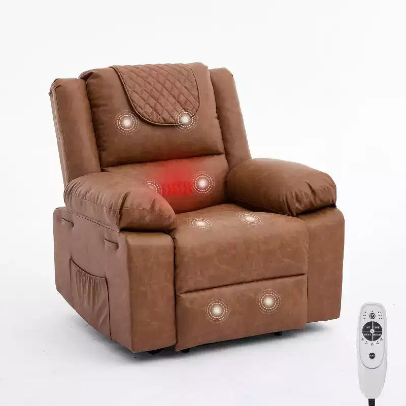 Fauteuil inclinable manuel avec fonctions Chauffage et Massage, inclinaison avant/arrière de 135°, poche latérale, options marron/gris/café/noir