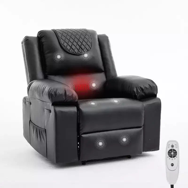 Fauteuil inclinable manuel avec fonctions Chauffage et Massage, inclinaison avant/arrière de 135°, poche latérale, options marron/gris/café/noir