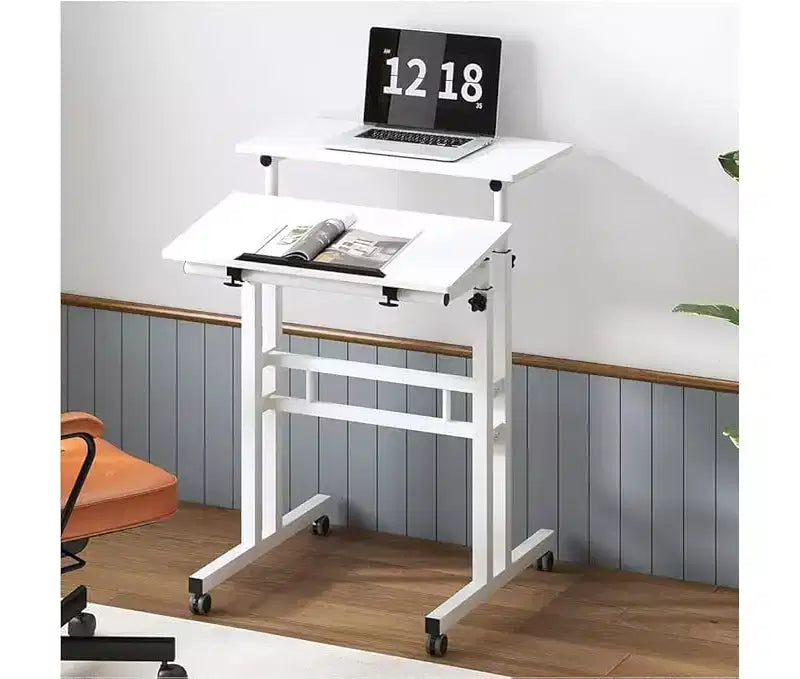 23,6 petit bureau debout avec roulettes, bureau debout mobile avec support, table debout sur roulettes, bureau d'ordinateur roulant réglable en hauteur