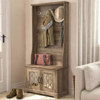 Meuble d'entrée GALANO avec banc et miroir de rangement en chêne noueux 31,3 L x 15,7 P x 68,3 H