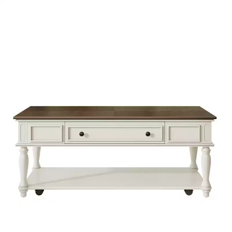 Table basse de ferme avec tiroir, table basse rectangulaire vintage avec roulettes verrouillables pour salon