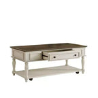 Table basse de ferme avec tiroir, table basse rectangulaire vintage avec roulettes verrouillables pour salon