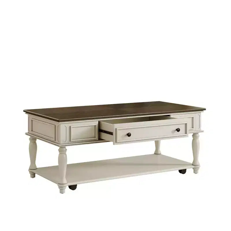Table basse de ferme avec tiroir, table basse rectangulaire vintage avec roulettes verrouillables pour salon