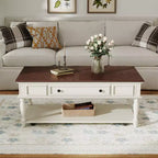 Table basse de ferme avec tiroir, table basse rectangulaire vintage avec roulettes verrouillables pour salon