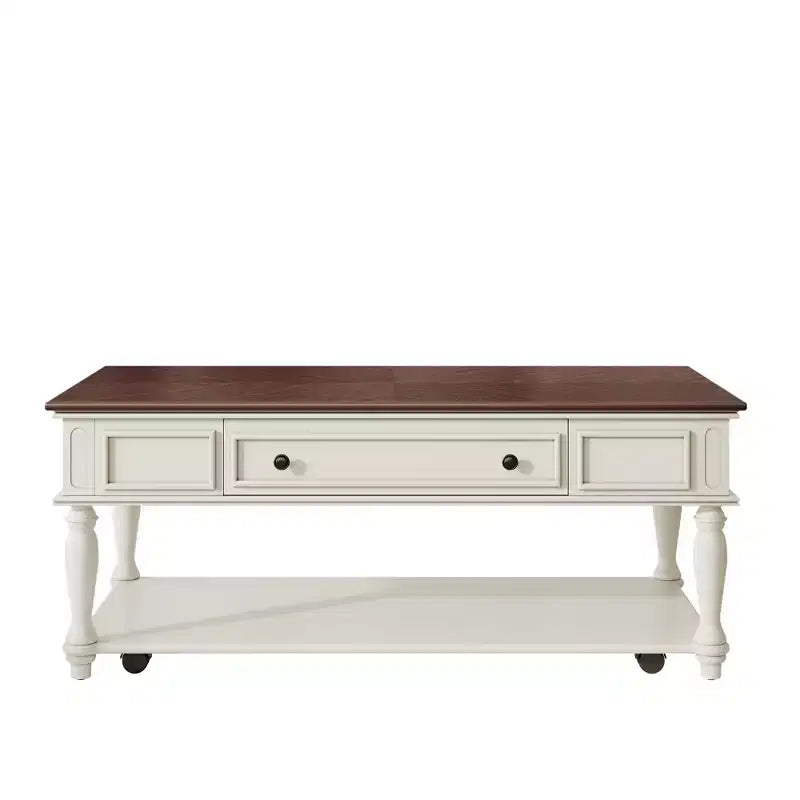 Table basse de ferme avec tiroir, table basse rectangulaire vintage avec roulettes verrouillables pour salon