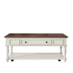 Table basse de ferme avec tiroir, table basse rectangulaire vintage avec roulettes verrouillables pour salon