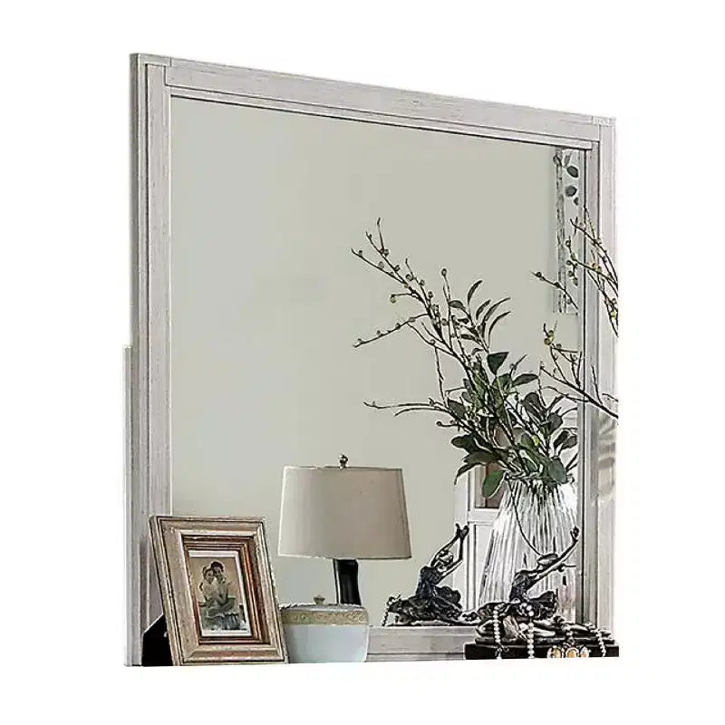 Miroir de commode Royal Hampton, bois massif blanc, cadre carré élégant de 38 pouces