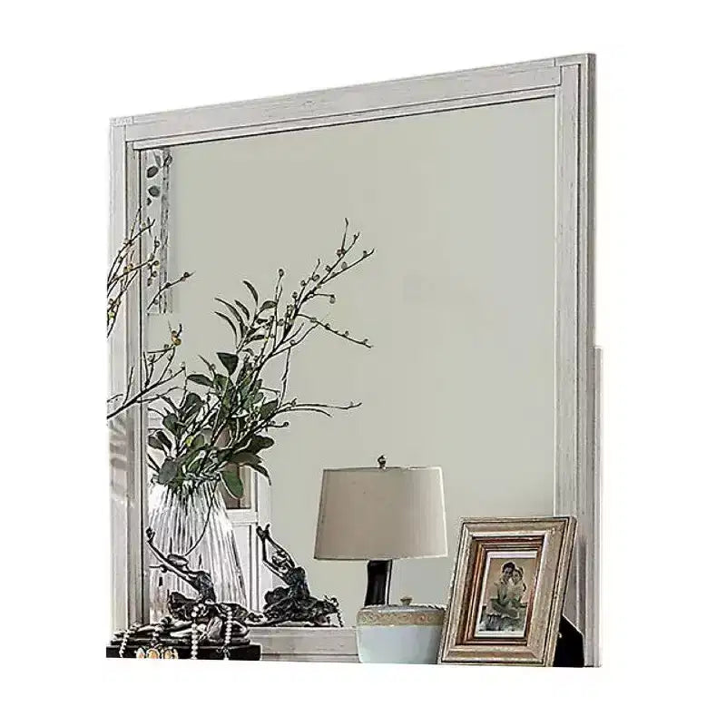 Miroir de commode Royal Hampton, bois massif blanc, cadre carré élégant de 38 pouces