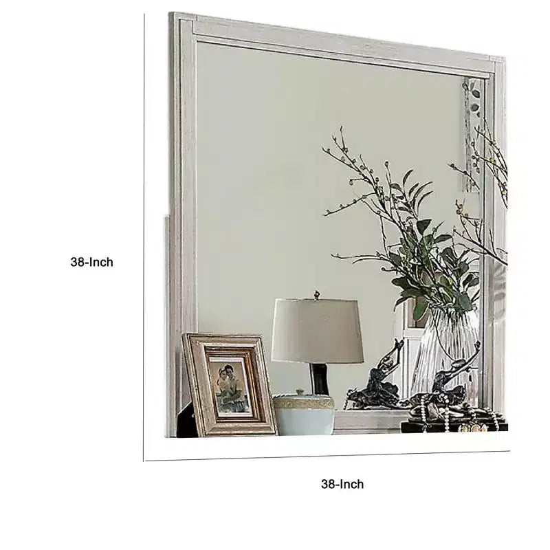 Miroir de commode Royal Hampton, bois massif blanc, cadre carré élégant de 38 pouces