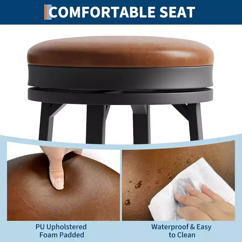 Lot de 2 tabourets de bar pivotants de 76 cm avec repose-pieds, tabourets de bar ronds sans dossier avec revêtement en cuir PU et cadre en métal, pour îlot de cuisine