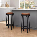 Lot de 2 tabourets de bar pivotants de 76 cm avec repose-pieds, tabourets de bar ronds sans dossier avec revêtement en cuir PU et cadre en métal, pour îlot de cuisine