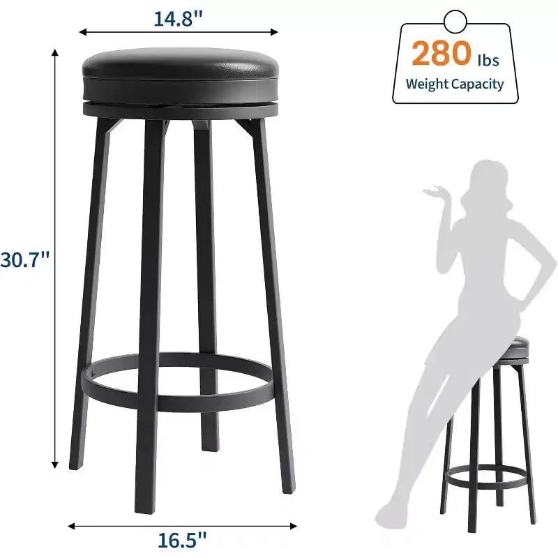 Lot de 2 tabourets de bar pivotants de 76 cm avec repose-pieds, tabourets de bar ronds sans dossier avec revêtement en cuir PU et cadre en métal, pour îlot de cuisine