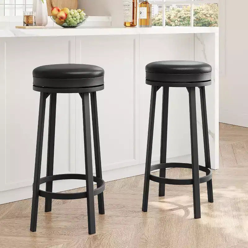 Lot de 2 tabourets de bar pivotants de 76 cm avec repose-pieds, tabourets de bar ronds sans dossier avec revêtement en cuir PU et cadre en métal, pour îlot de cuisine