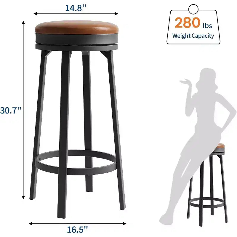 Lot de 2 tabourets de bar pivotants de 76 cm avec repose-pieds, tabourets de bar ronds sans dossier avec revêtement en cuir PU et cadre en métal, pour îlot de cuisine