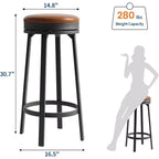 Lot de 2 tabourets de bar pivotants de 76 cm avec repose-pieds, tabourets de bar ronds sans dossier avec revêtement en cuir PU et cadre en métal, pour îlot de cuisine