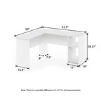 Bureau d'ordinateur en L HOMLUX 53, bureau d'angle avec compartiment ouvert et 2 trous passe-câbles
