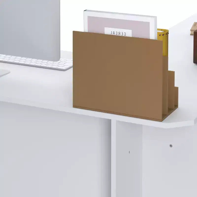 Bureau d'ordinateur en L HOMLUX 53, bureau d'angle avec compartiment ouvert et 2 trous passe-câbles