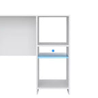Bureau d'ordinateur en L HOMLUX 53, bureau d'angle avec compartiment ouvert et 2 trous passe-câbles