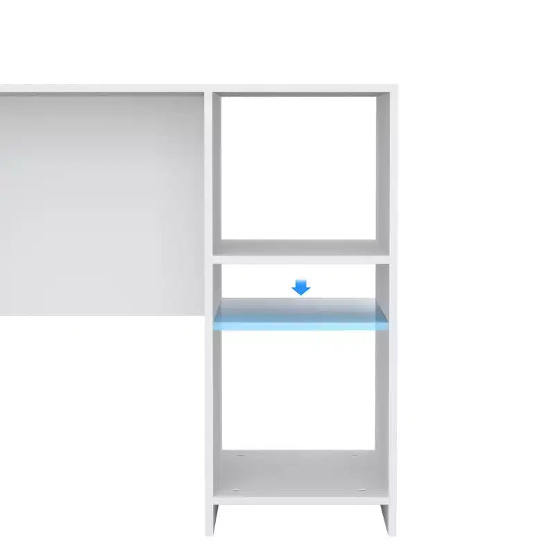 Bureau d'ordinateur en L HOMLUX 53, bureau d'angle avec compartiment ouvert et 2 trous passe-câbles