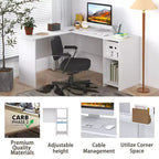 Bureau d'ordinateur en L HOMLUX 53, bureau d'angle avec compartiment ouvert et 2 trous passe-câbles