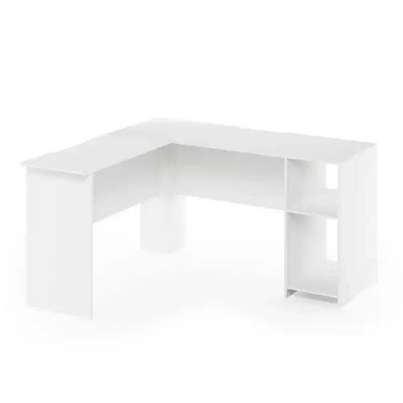Bureau d'ordinateur en L HOMLUX 53, bureau d'angle avec compartiment ouvert et 2 trous passe-câbles